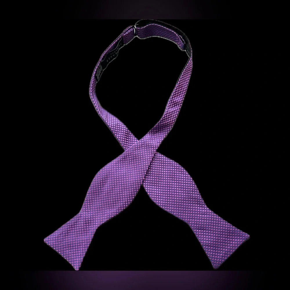 🟣🩷 Adjustable Self-Tie Bow Tie by Ted Baker | Purple with Pink Dots - Picture 16 of 17